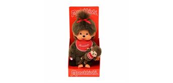 Monchhichi Plüschfigur Mädchen mit Mini rot/braun 20 cm