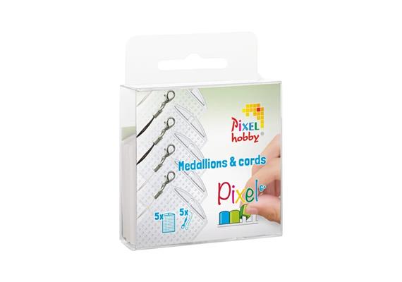 Pixel Set mit 5 Medaillon und Farbkordeln transparent
