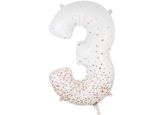Zahlen-Folienballon 3 Sparkling Fizz Holograhic Weiss Rose Gold 86 cm