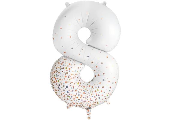 Zahlen-Folienballon 8 Sparkling Fizz Holograhic Weiss Rose Gold 86 cm